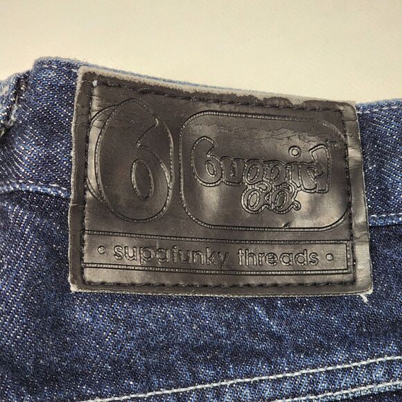Buggirl RARE Y2K Rave 90s Wide Leg Blue Denin Jeans Size 7 - Picture 4 of 9